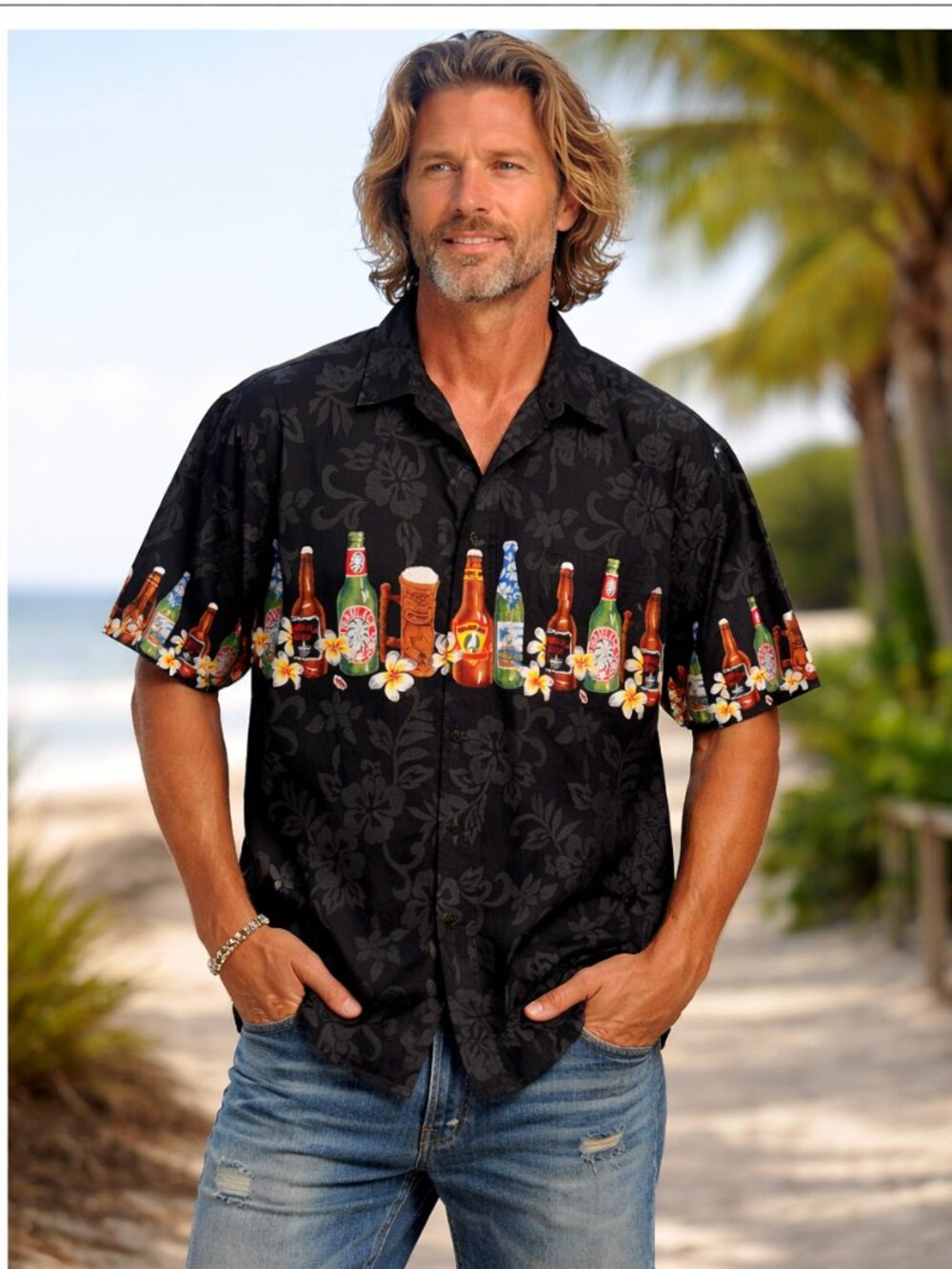 Vintage 90s Men's Winnie Fashion Shirt Size XLg Aloha Beer Theme Hawaiian